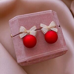 1pair Red Bead Pendant Earrings